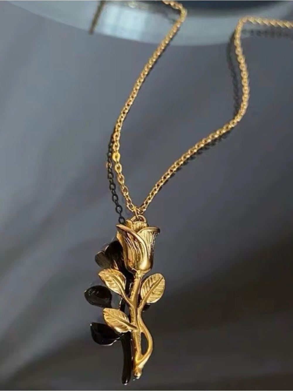 Gold Plated Rose Pendant Necklace Stainless Steel